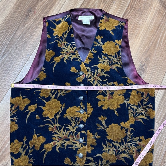 Vintage 90s Banana Republic Velvet Floral Vest Women’s Medium Navy Gold Tapestry - Picture 6 of 7
